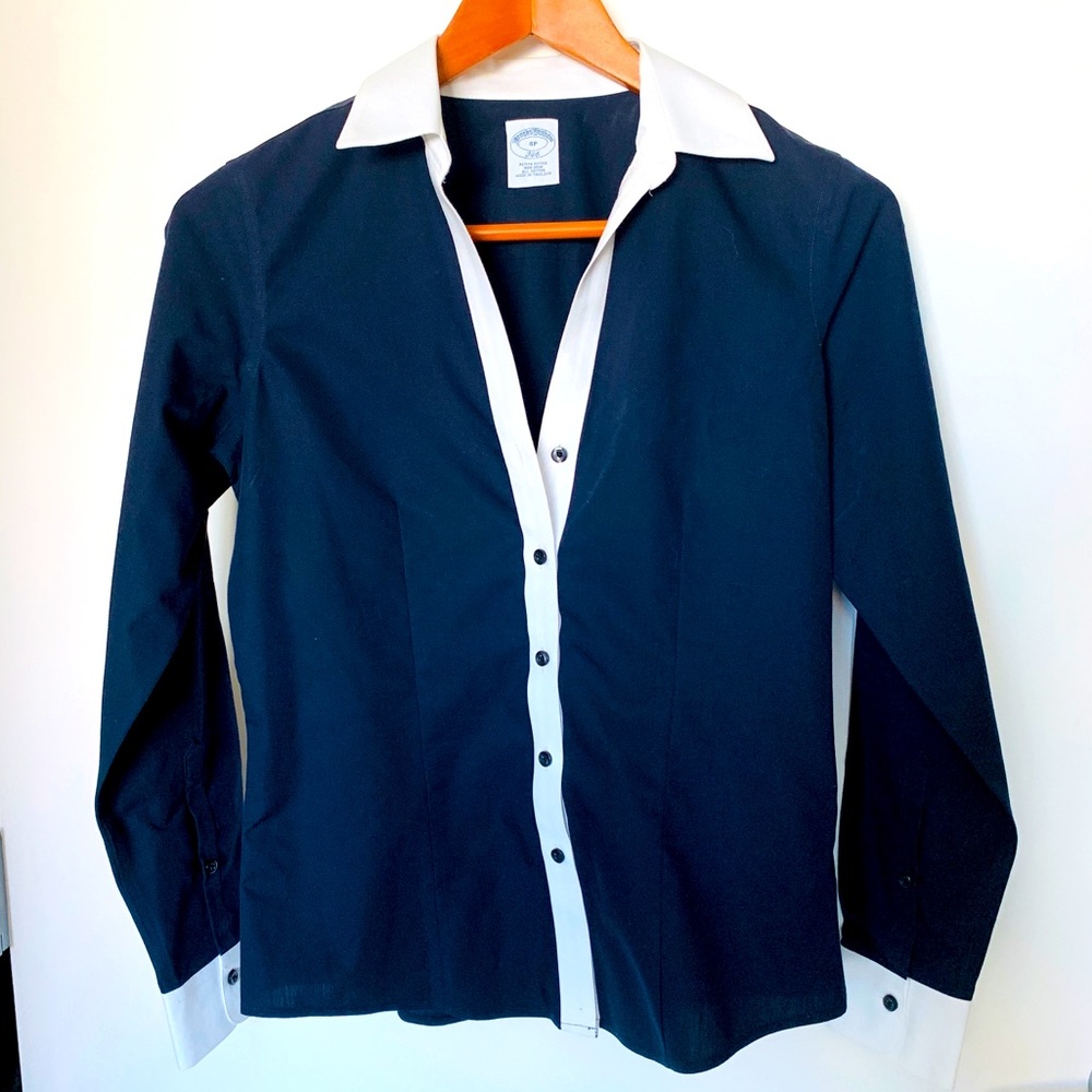 Brooks Brothers 346 Navy Blue White Lapel Shirt